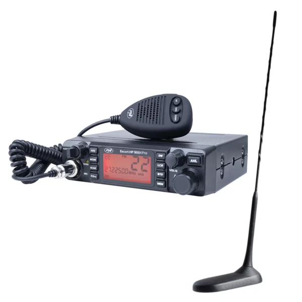 Kit Statie radio CB HP 9001 PRO ASQ 12/24V + Antena CB PNI Extra 45 cu magnet