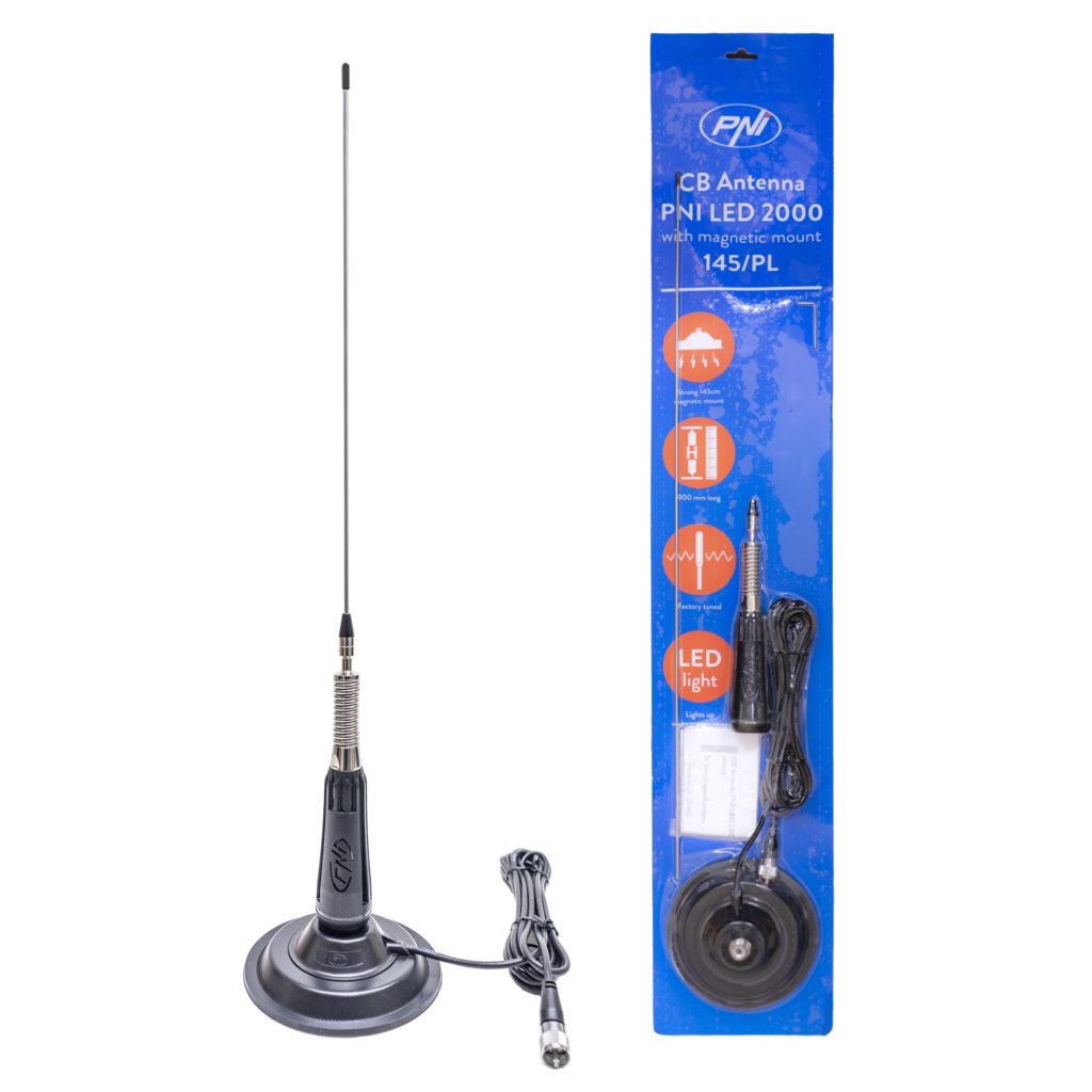 Antena radio CB PNI LED 2000 90 cm cu baza magnetica dayov