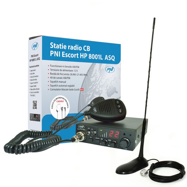Kit Statie radio HP 8001L ASQ + Antena CB Extra 45 cu magnet